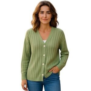 Vtg Escada Elements Chunky knit Cardigan green Sz L Preppy Academia Goblin core